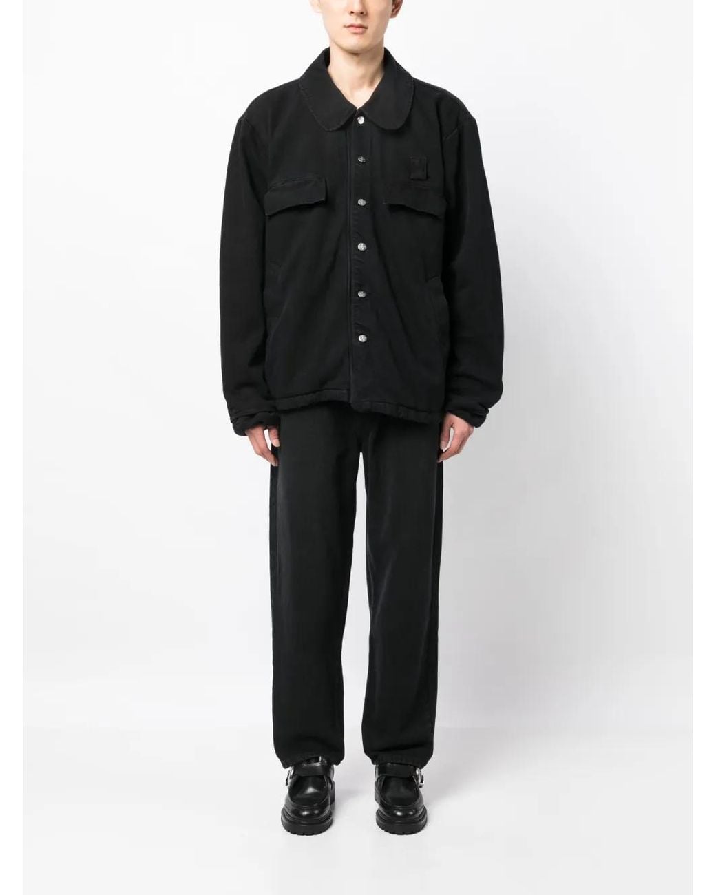 FOO AND FOO Black Buttoned Dyed Denim Jacket for men