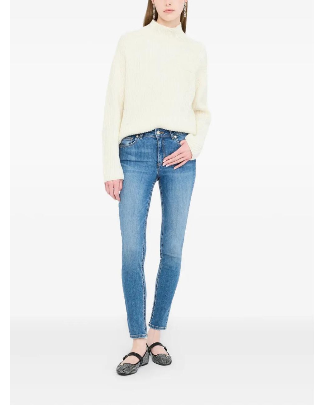 Liu Jo White High-Neck Embellished Sweater
