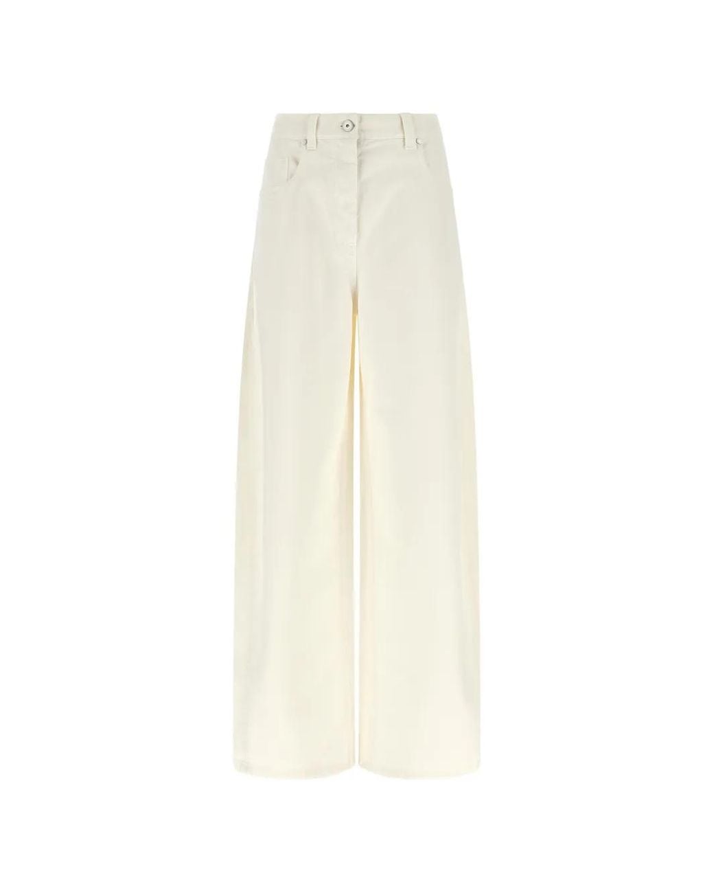 Brunello Cucinelli White Dyed Denim Wide-Leg Jeans