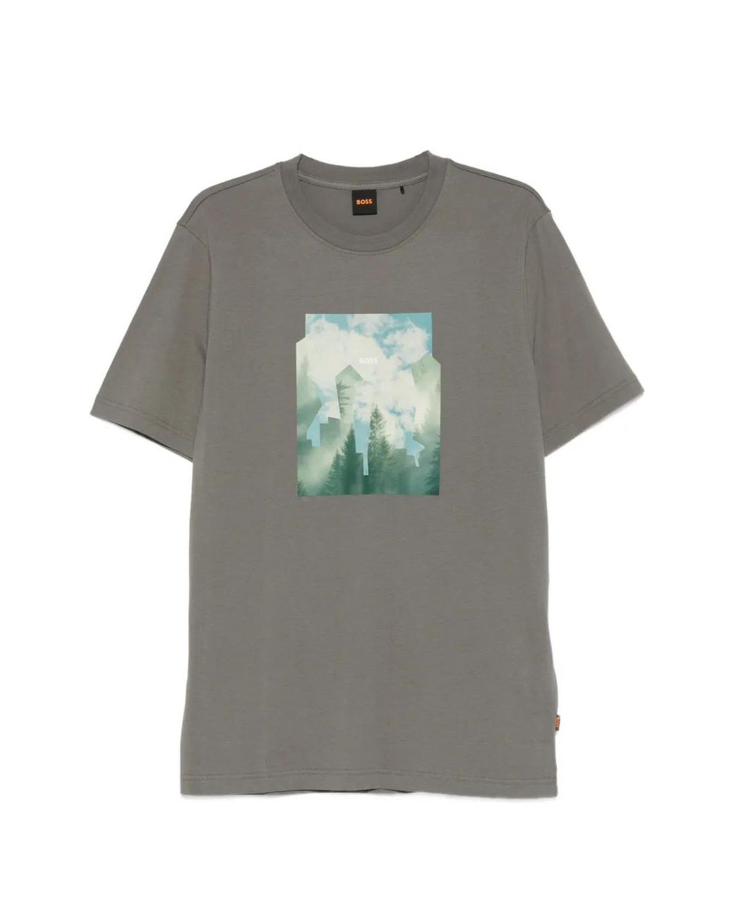 Boss Gray Printed-Artwork T-Shirt for men