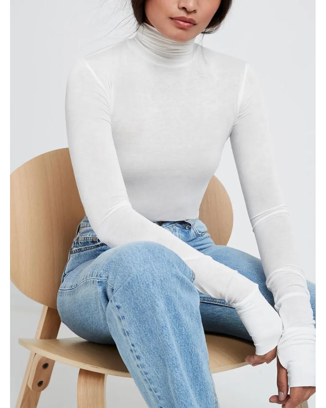 MARCELLA Blue Eloise Sheer Turtleneck Top