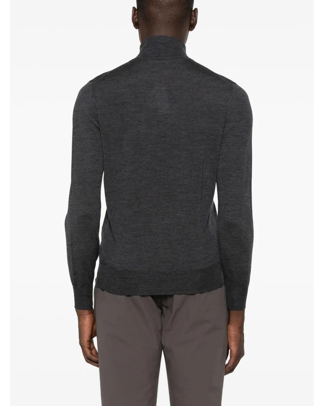 Canali Black Zip-Neck Wool Sweater for men