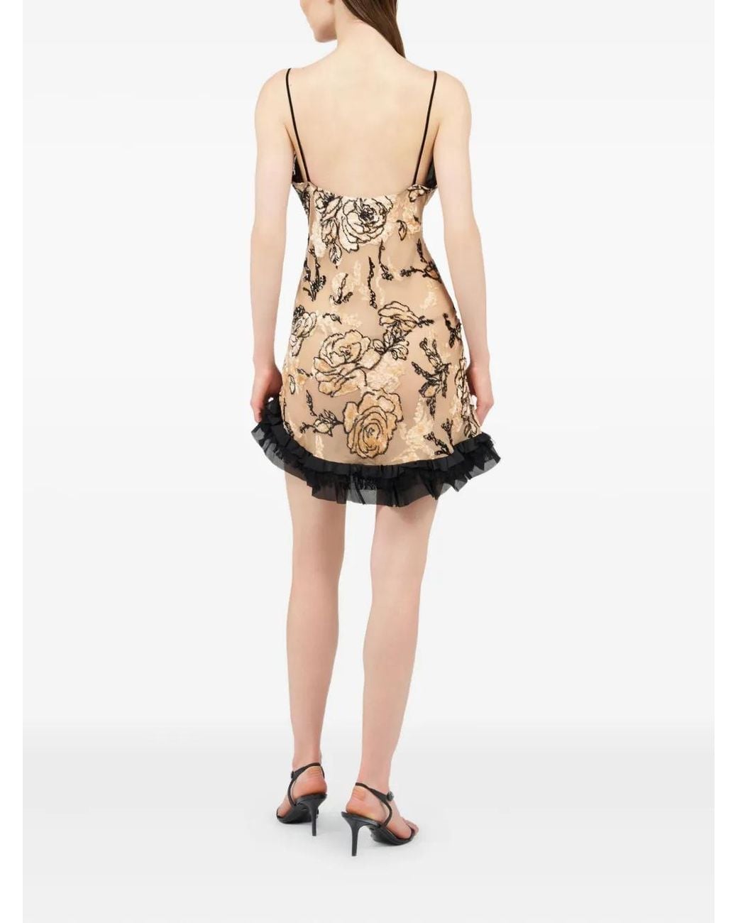 Roberto Cavalli Natural Rose-Print Ruffled Dress