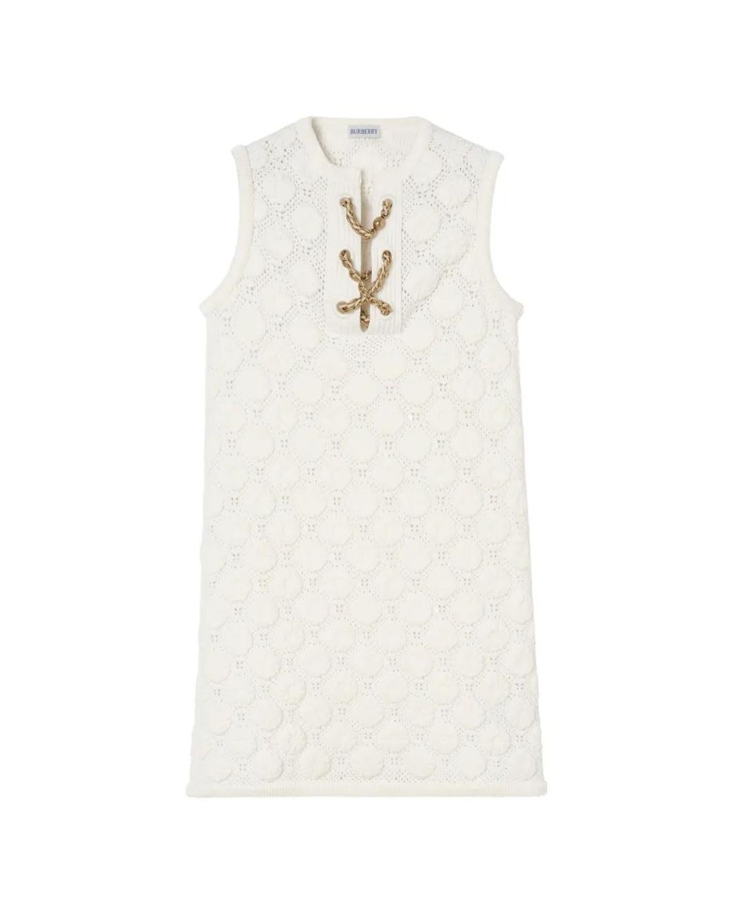 Burberry White Crochet Cotton Blend Dress
