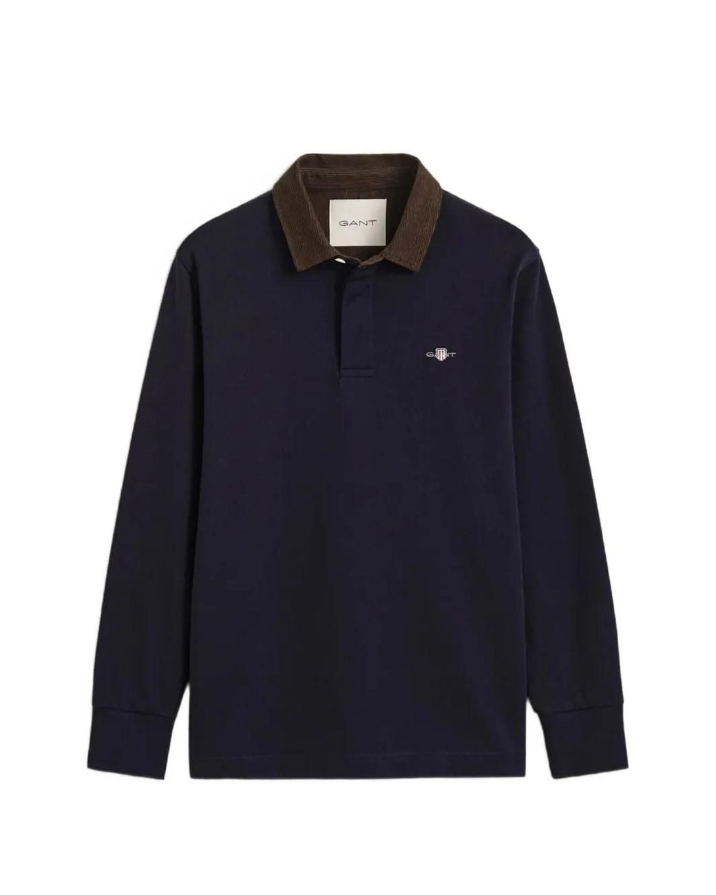 Gant Blue Corduroy-Collar Long-Sleeve Polo Shirt for men