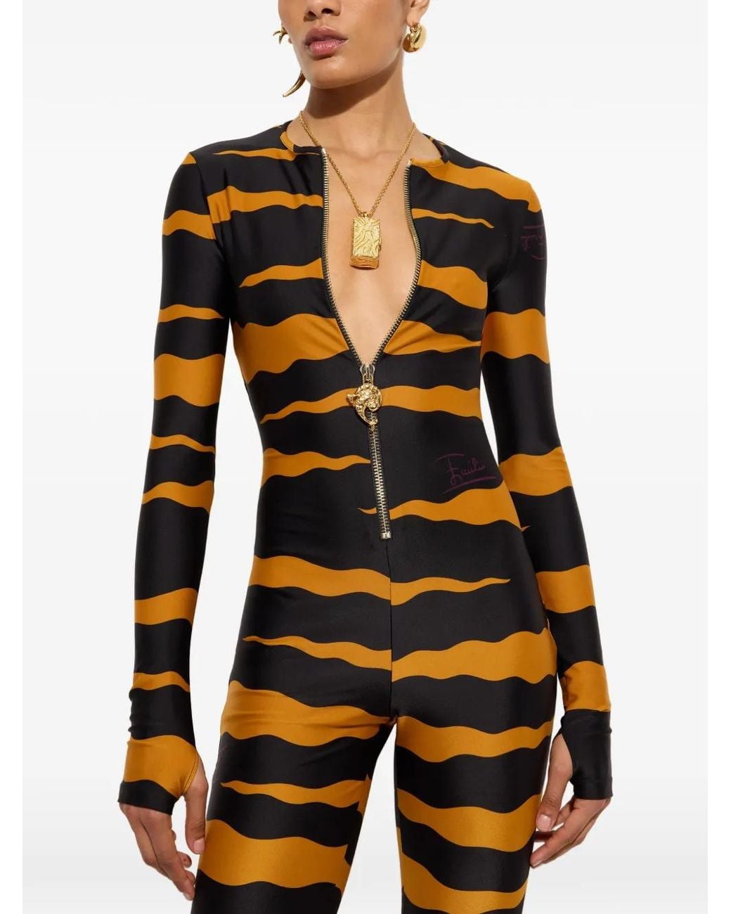 Emilio Pucci Black Fiamme-Print Lycra Jumpsuit