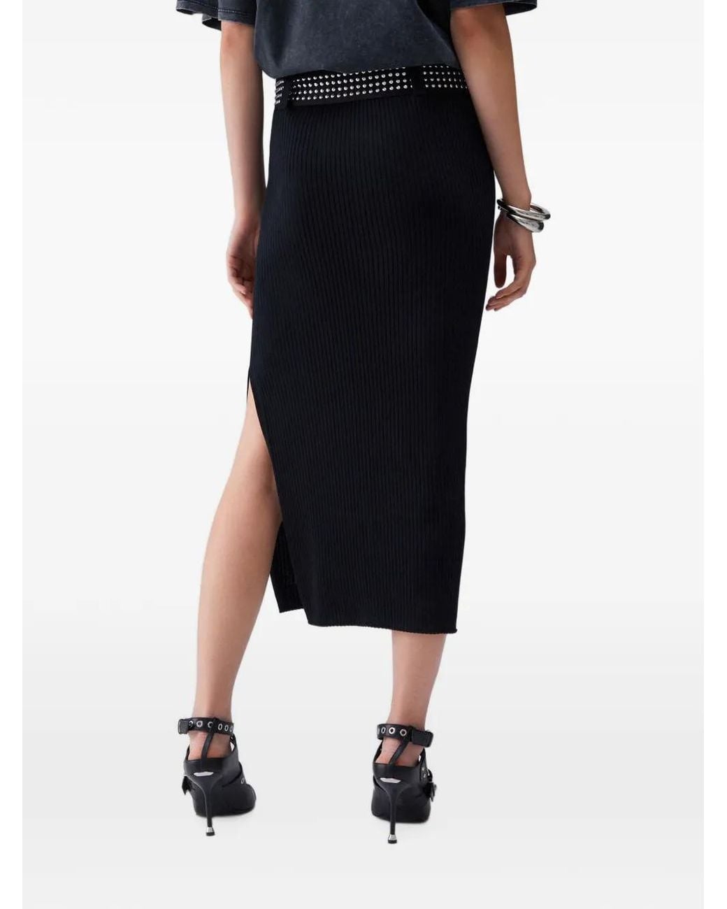 Liu Jo Black Knit Midi Skirts With Studs