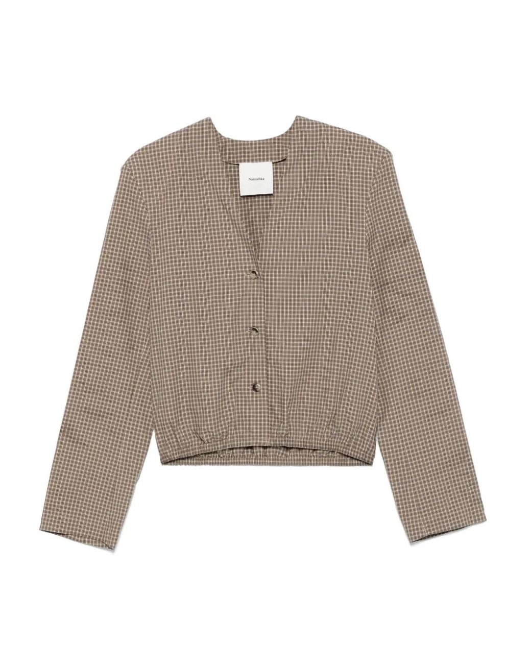 Nanushka Brown Checked V-Neck Shirt