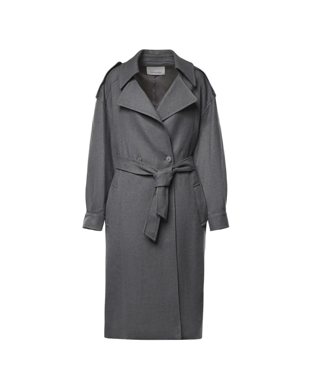 Frankie Shop Gray Belted Double-Breasted Coat