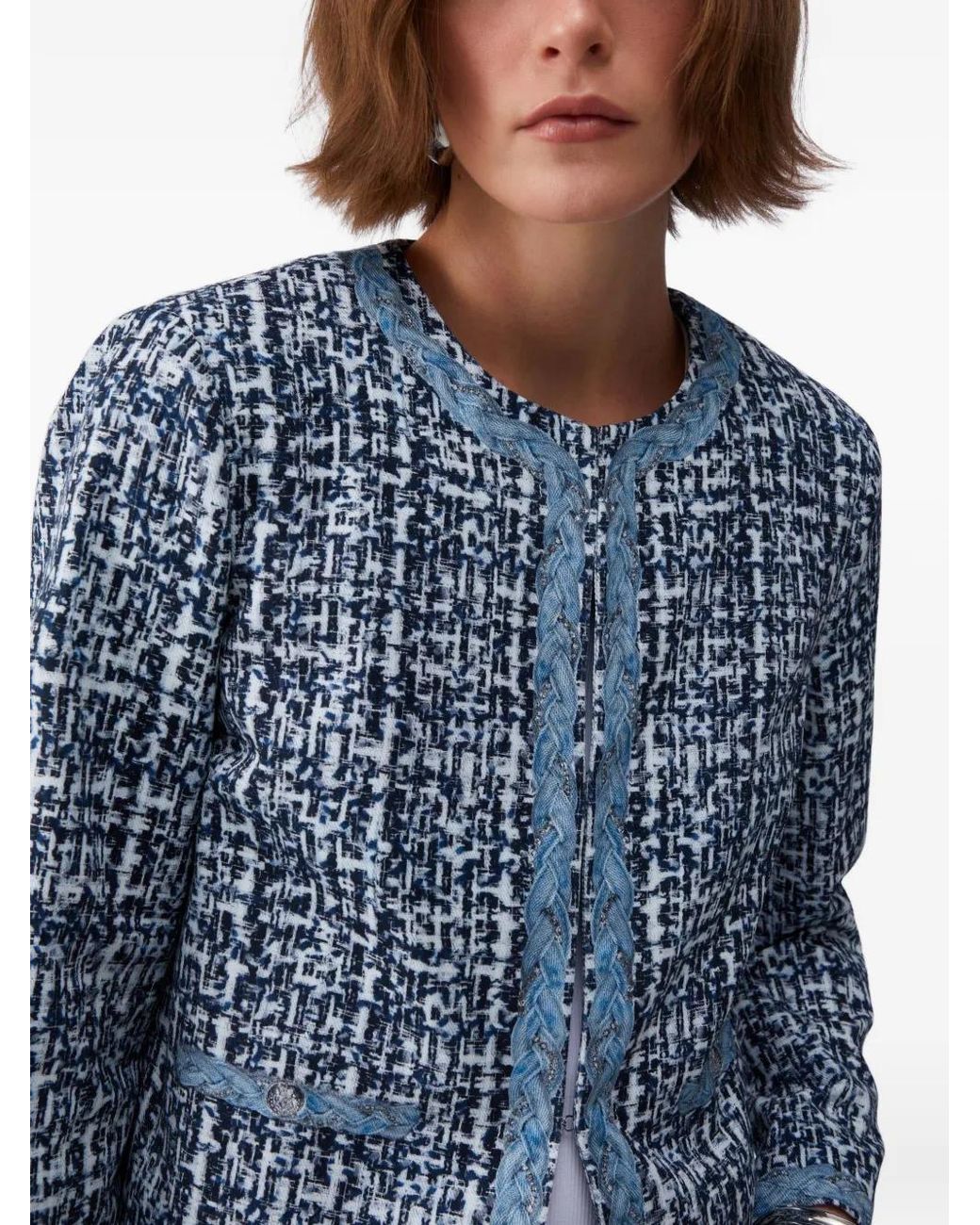 Liu Jo Blue Jacket With Digital Bouclé-Effect Print