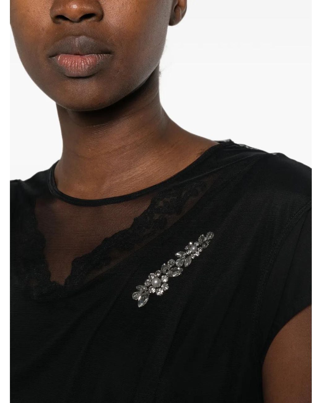 Simone Rocha Black Crystal-Embellished Lace-Trim Midi Dress