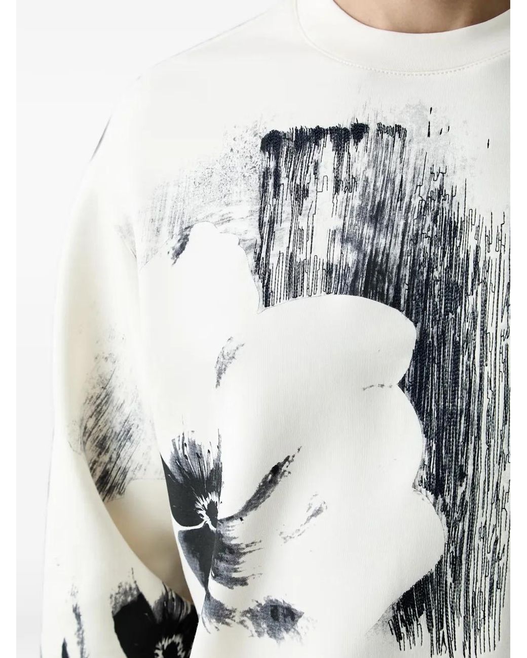 ARMANI EXCHANGE Gray Floral-Print Long-Sleeved Sweatshirt for men