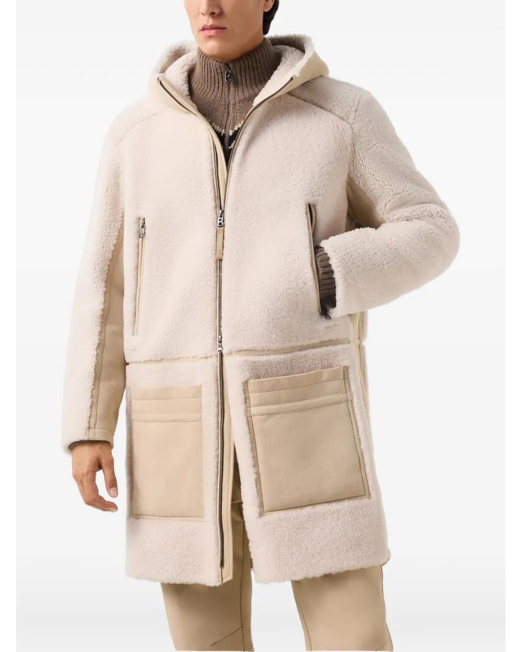 Bogner Natural Soan Hooded Shearling Coat for men