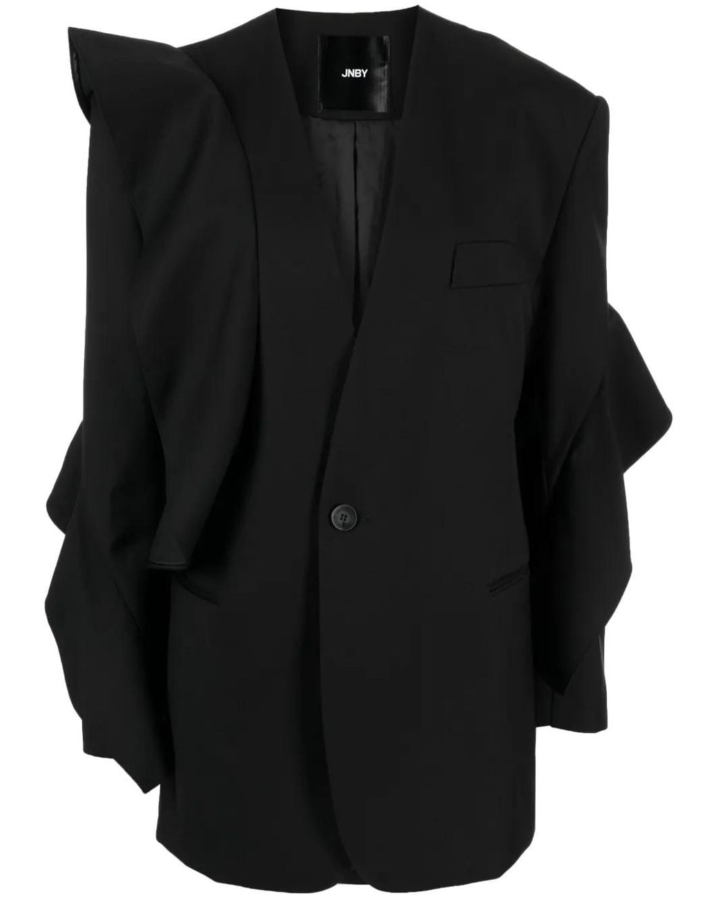 JNBY Black Ruffle-Trim Collarless Blazer