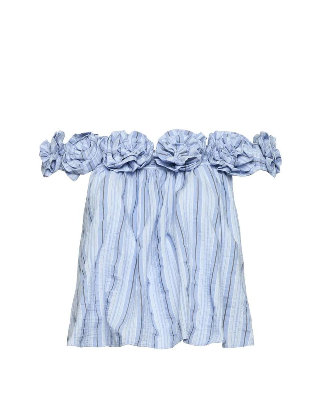 Cinq À Sept Blue Kelsey Floral-Appliqué Striped Blouse