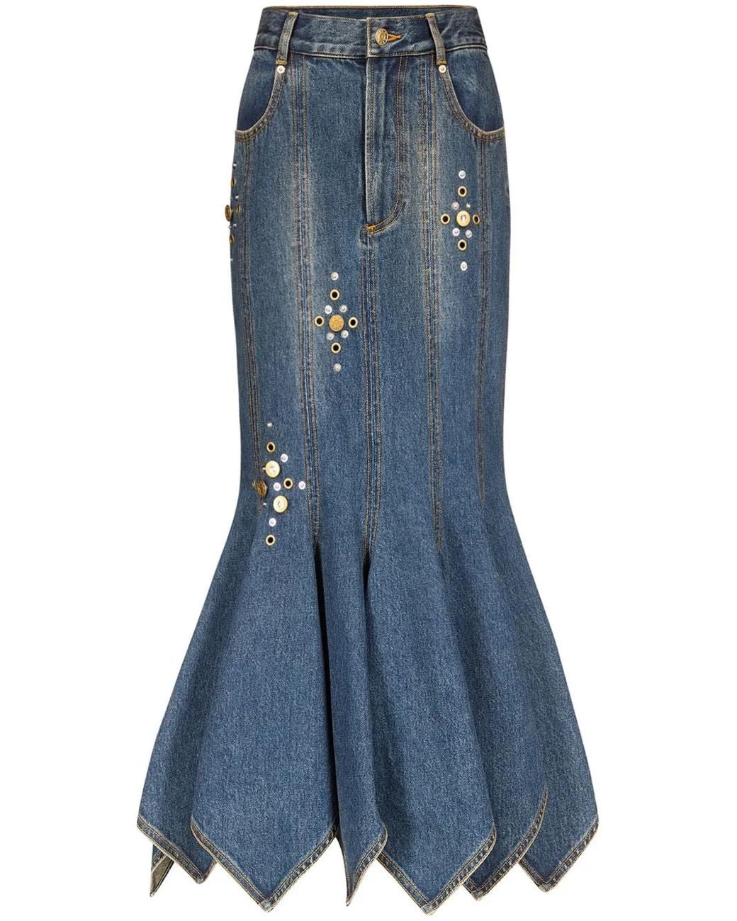 Area Blue Stud-Detail Midi Skirt