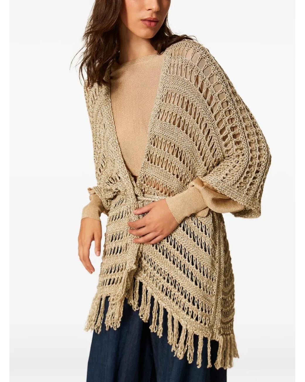 Twinset Natural Crochet Knit Poncho