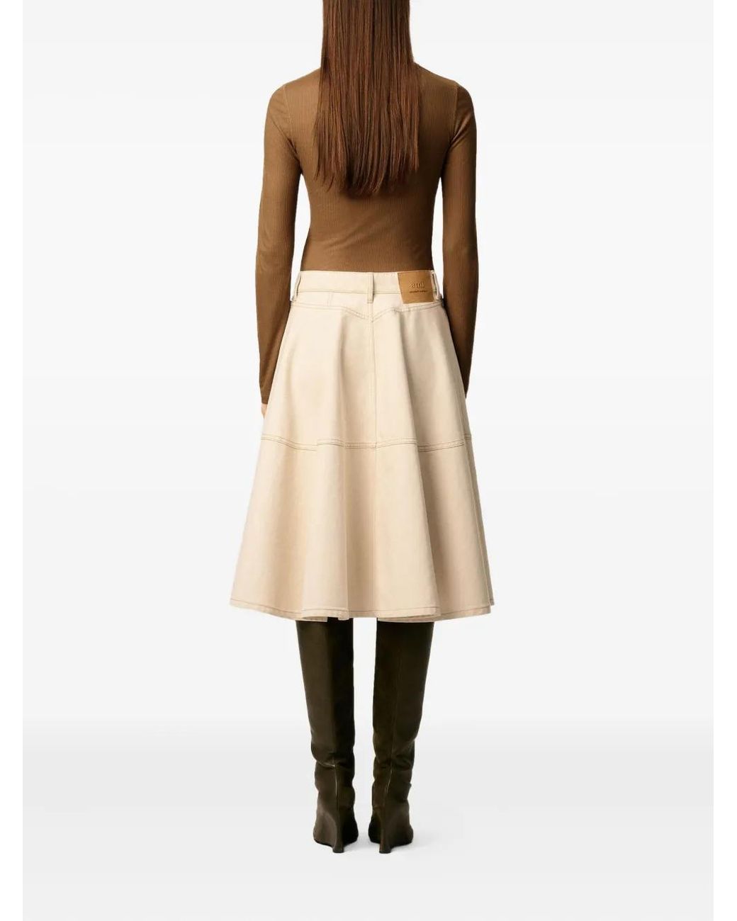 AMI Natural Button-Fastening Cotton Midi Skirt