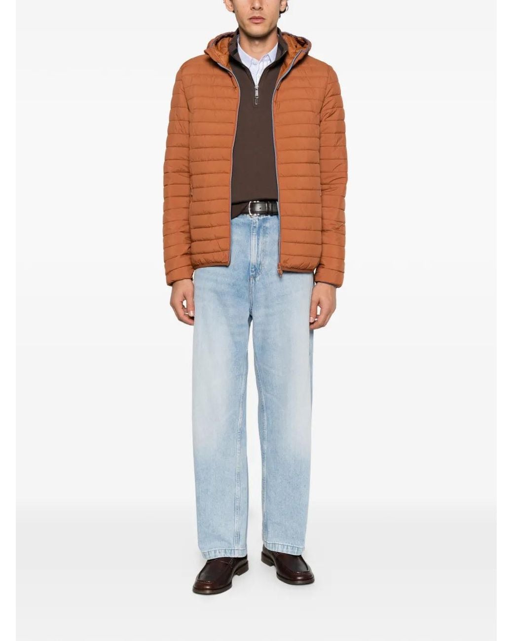 Piquadro Orange Hooded Quilted Jacket for men