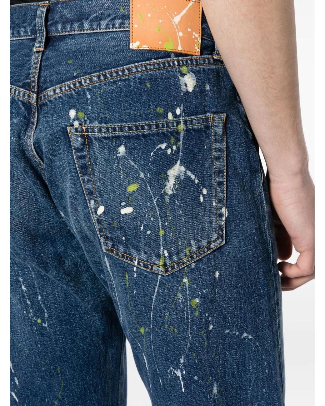 Yohji Yamamoto Blue Paint-Splatter Straight-Leg Jeans for men
