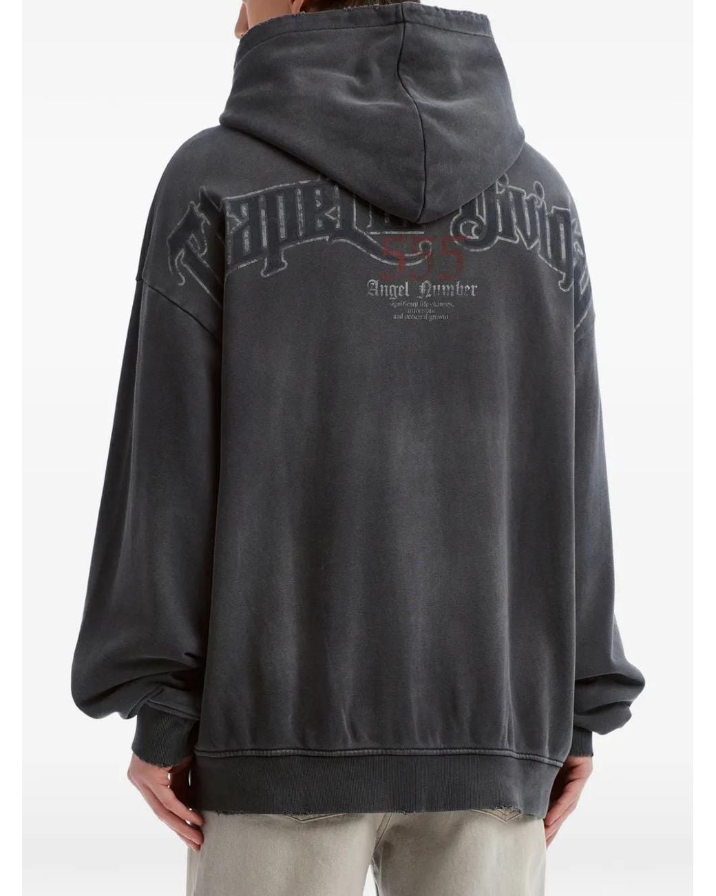 FIVE CM Black Graphic-Print Distressed Hoodie for men