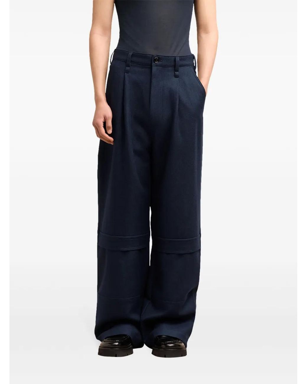 AMI Blue Dry Wool Gabardine Cargo Pants for men