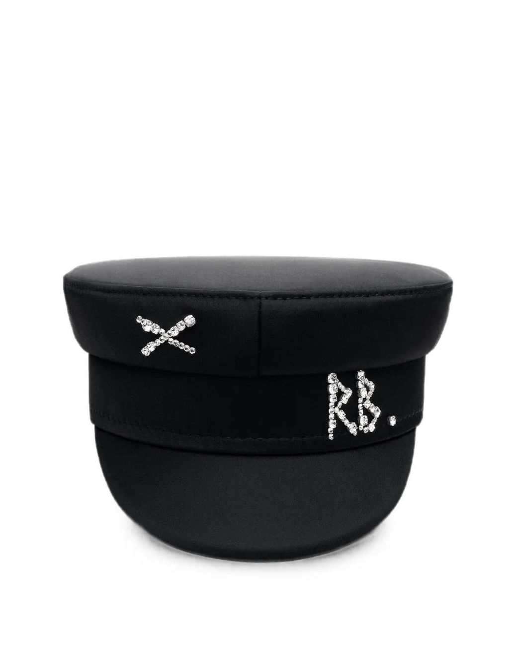 Ruslan Baginskiy Black Baker Boy Crystal-Embellished Satin Cap