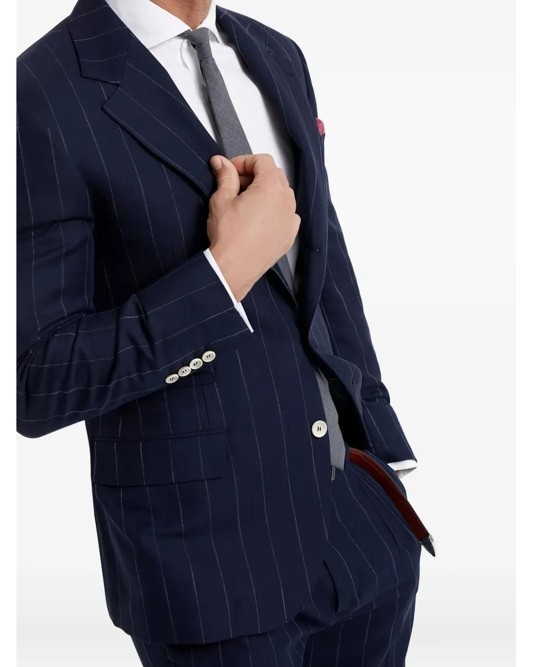 Brunello Cucinelli Blue Pinstripe Cotton Suit for men
