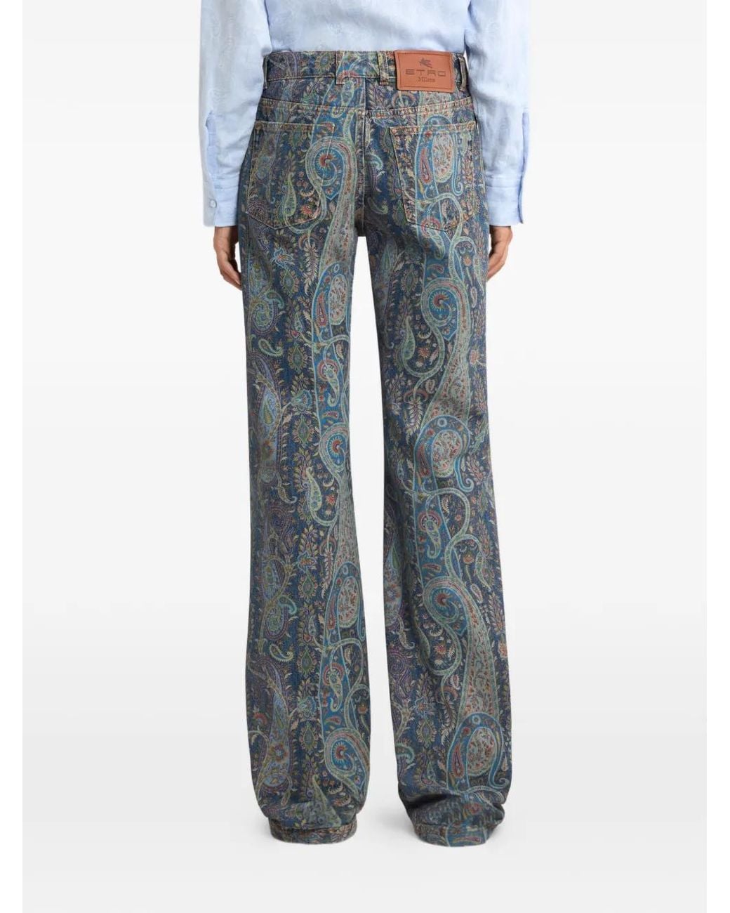 Etro Blue Flared Denim Jeans With A Floral Paisley Motif
