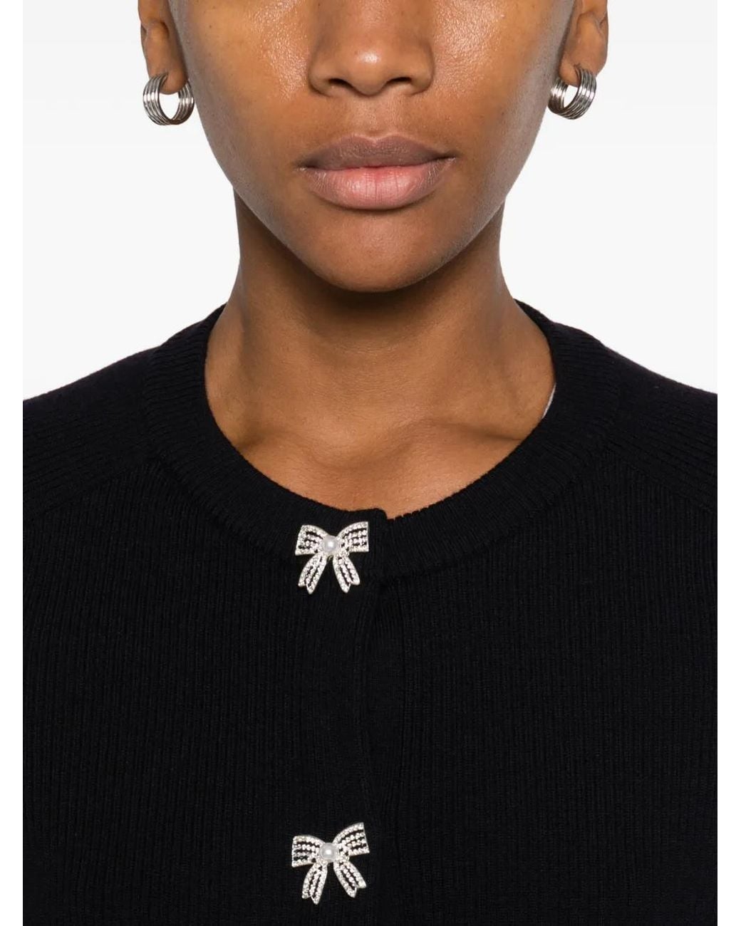 Maje Black Bow Jewellery Button Cardigan