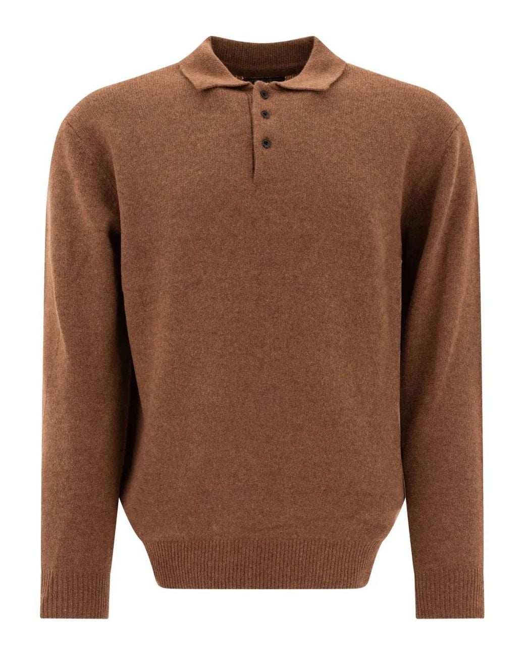 Beams Plus Brown Knitted Polo Shirt for men