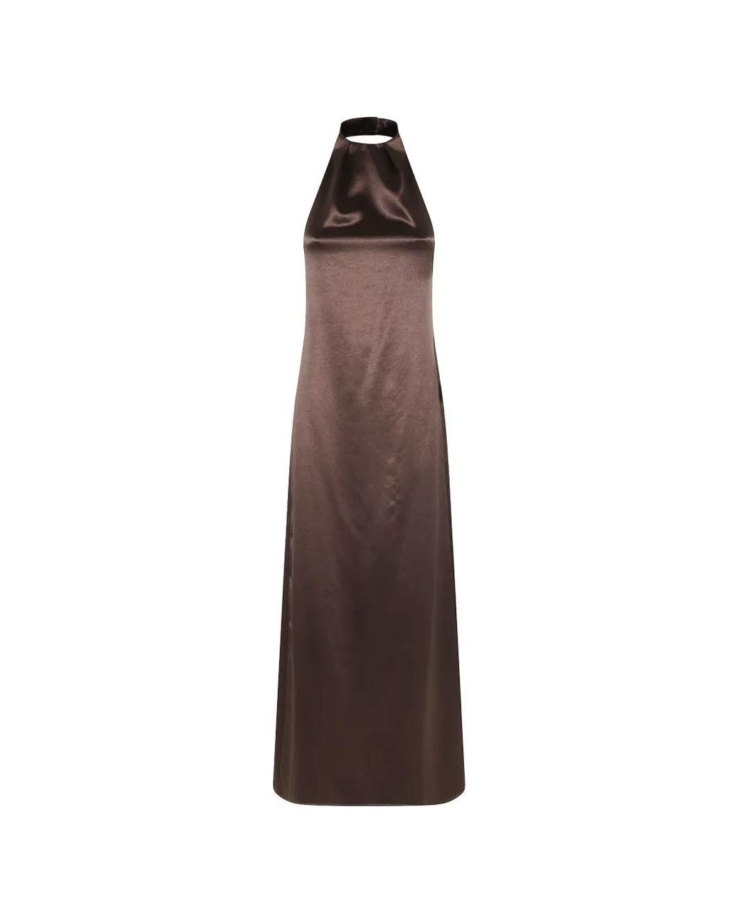 Alysi Brown Halterneck Slit Maxi Dress