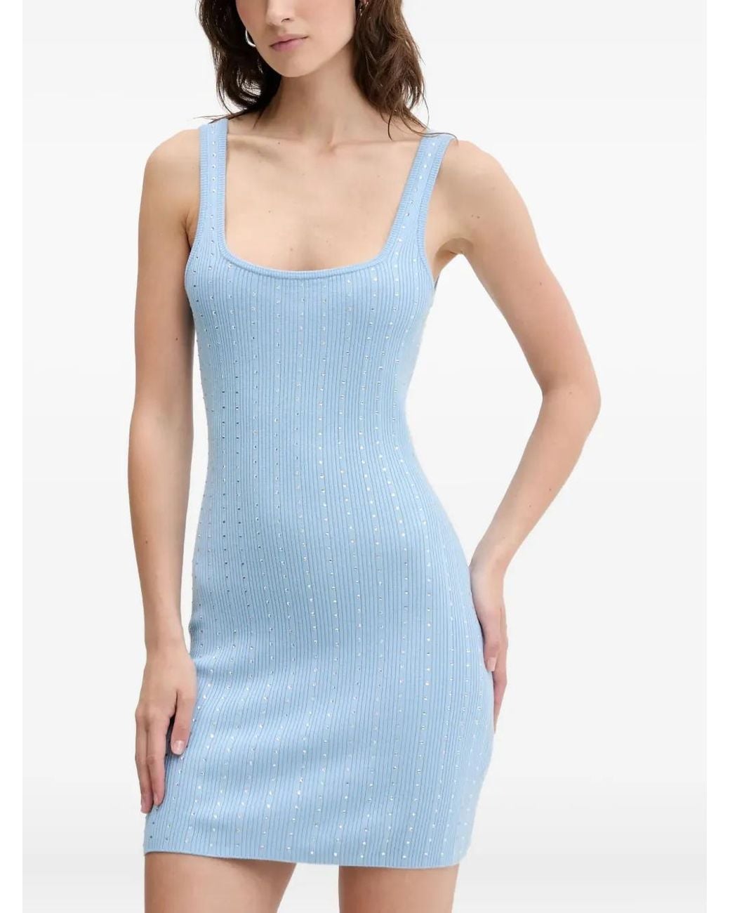 From Future Blue Embellished Ribbed Dress