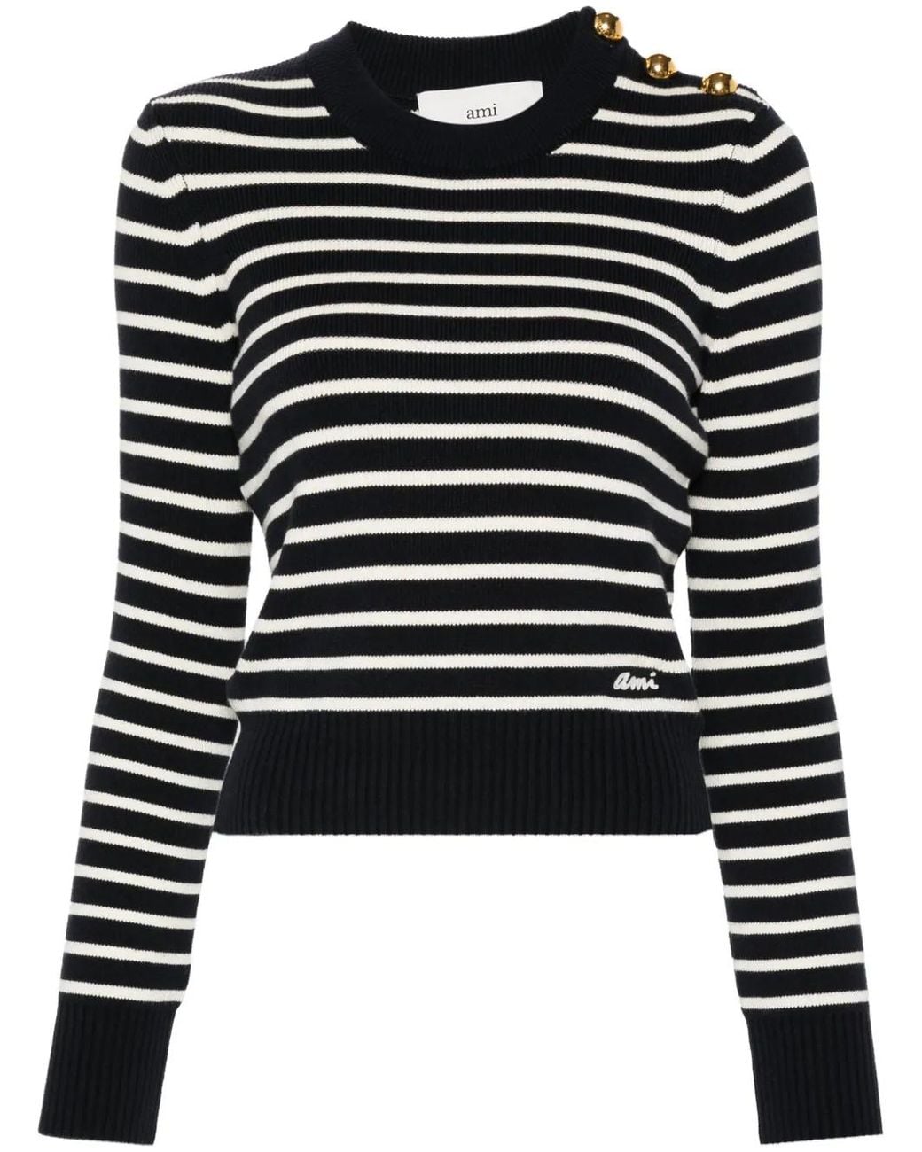 AMI Multicolor Natural Sweater With Golden Bot Stripes
