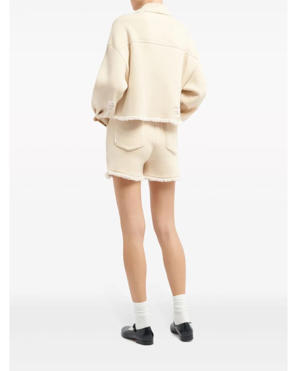 Barrie Natural Fine-Knit Fringe-Detail Shorts
