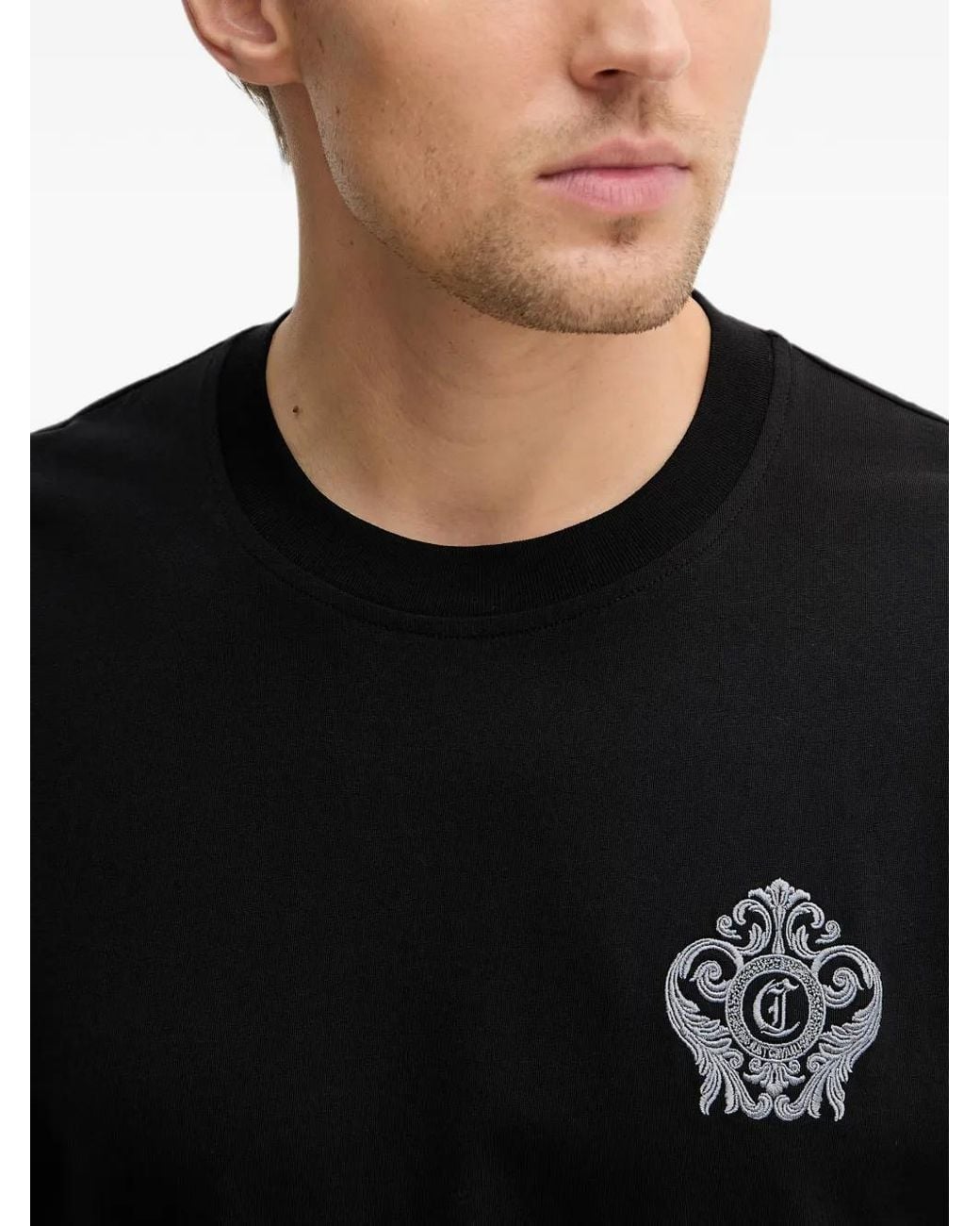 Just Cavalli Black Logo-Embroidered T-Shirt for men