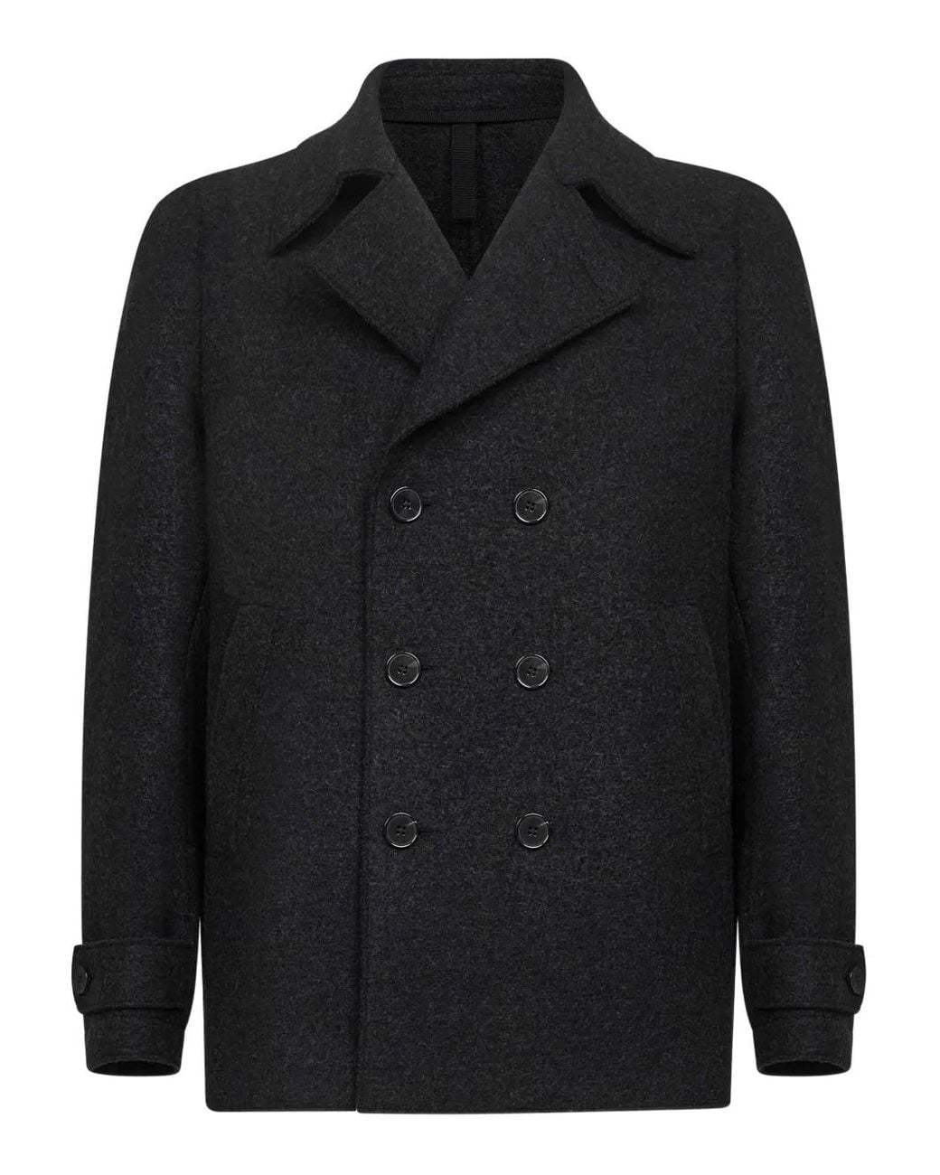 Harris Wharf London Black Double-Breasted Wool Coat for men