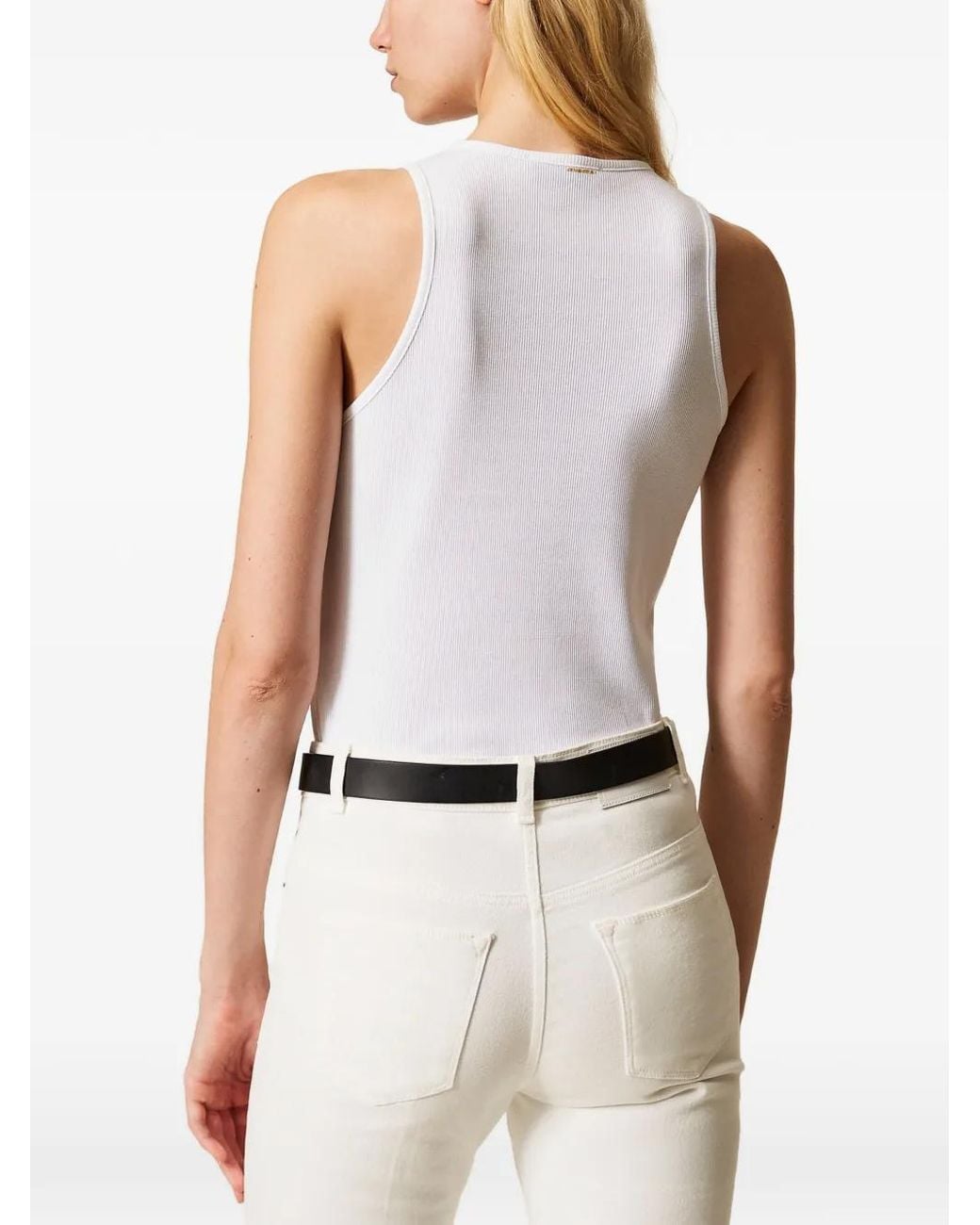 Twinset White Tank Top With Floral Embroidery