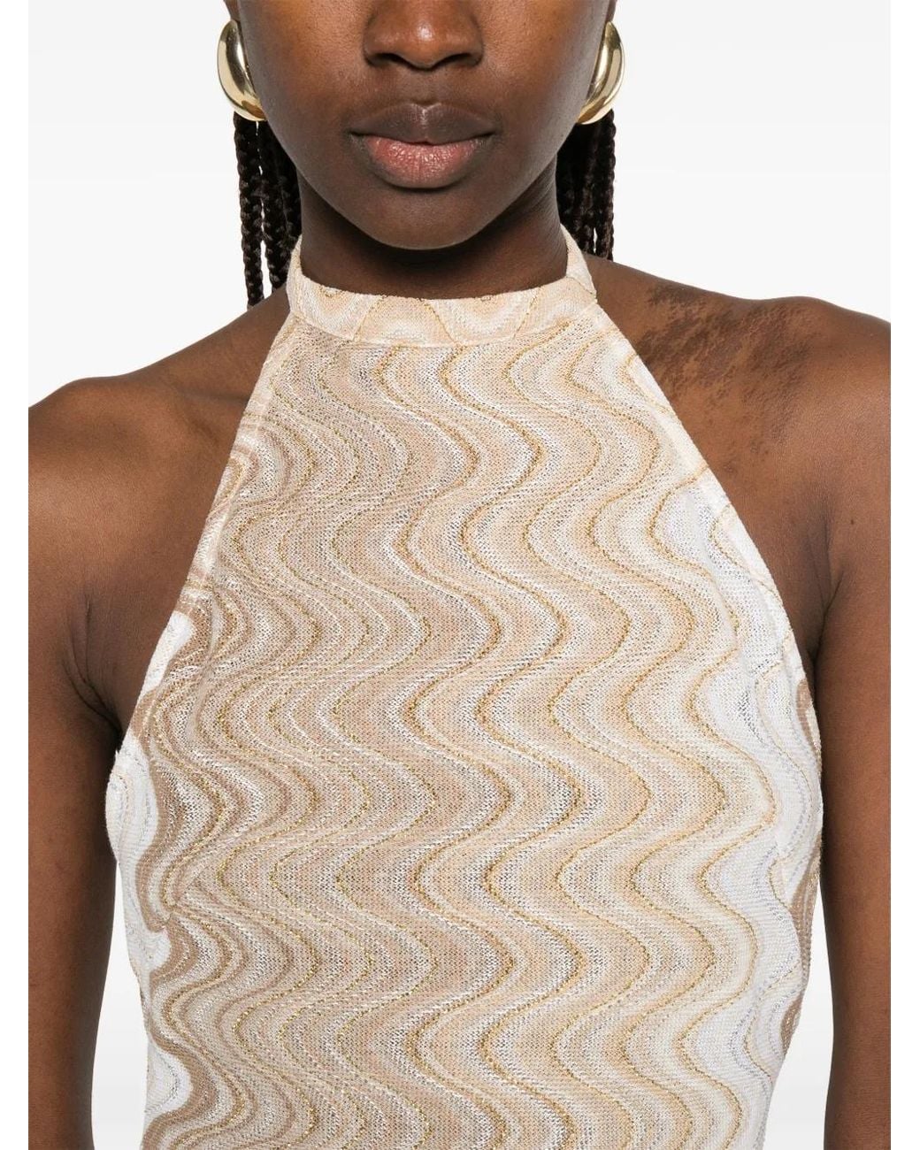 Mc2 Saint Barth White Chevron-Knit Halterneck Dress