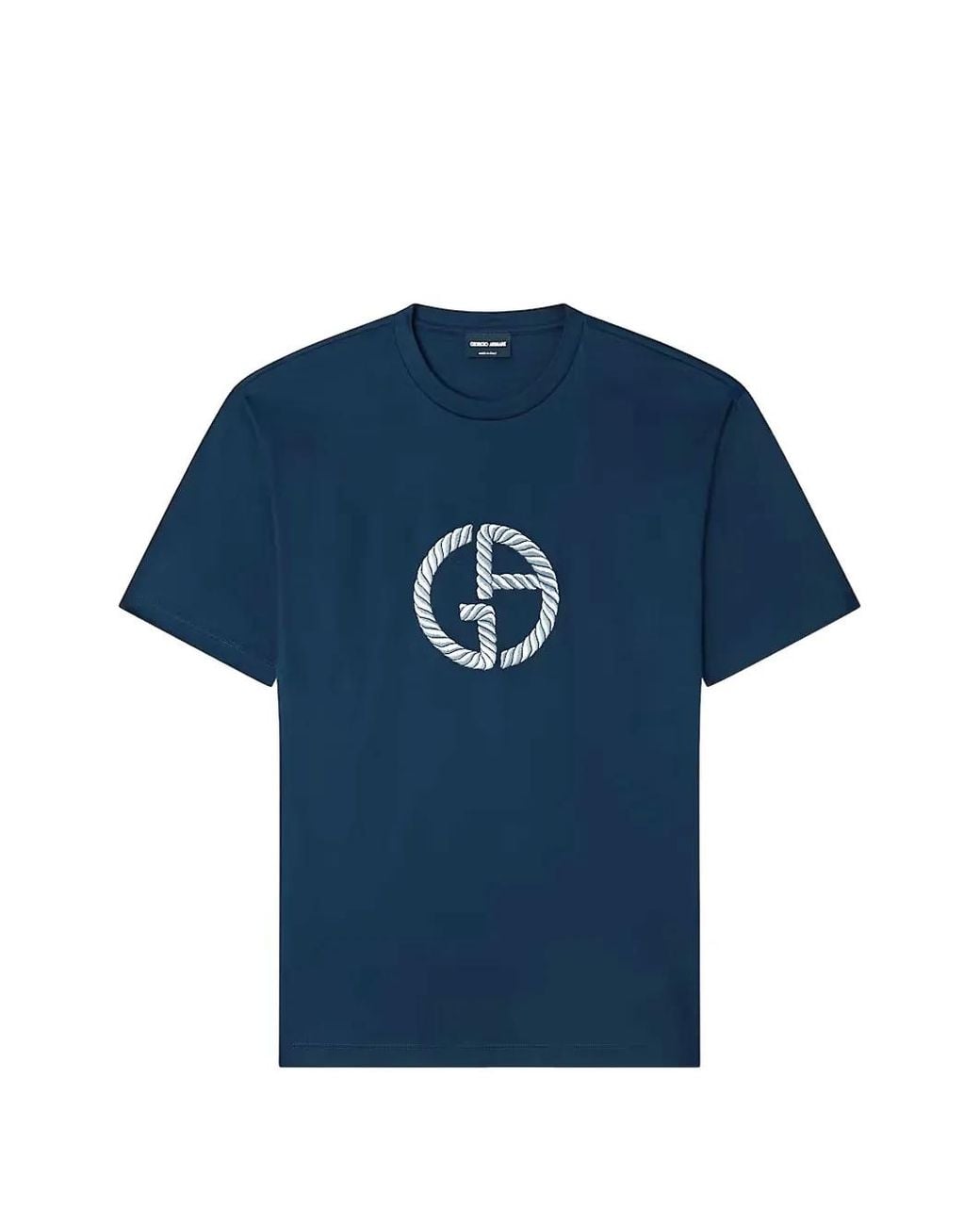 Giorgio Armani Blue Logo-Embroidered T-Shirt for men