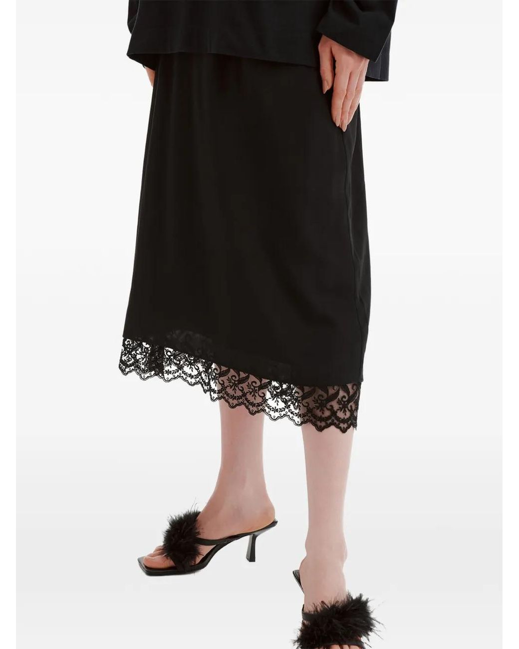 Simone Rocha Black Lace-Trim Mid Skirt
