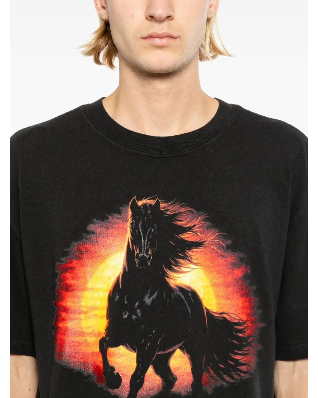 Melt Black Horse-Print T-Shirt for men