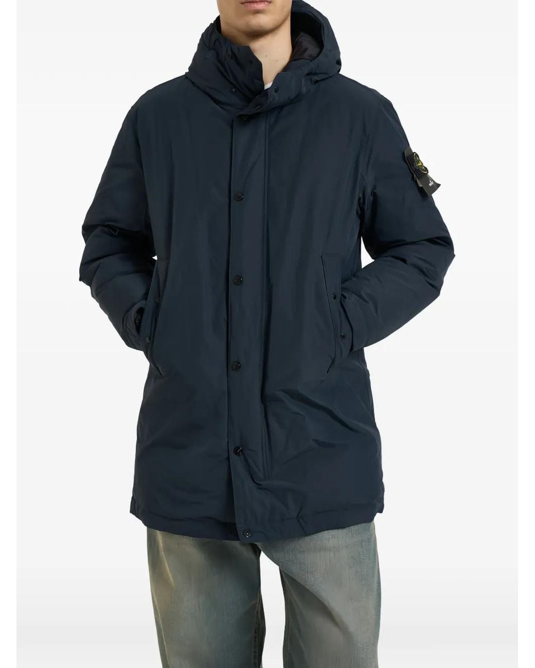 Stone Island Blue Manteau À Patch Compass Et Capuche for men