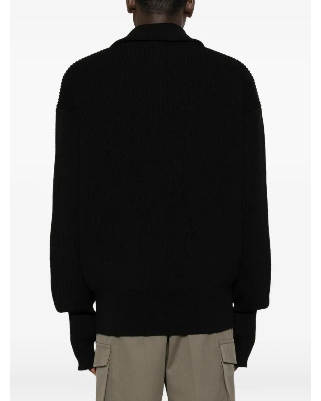 Rier Black Fisherman-Rib Zip-Fastening Cardigan for men