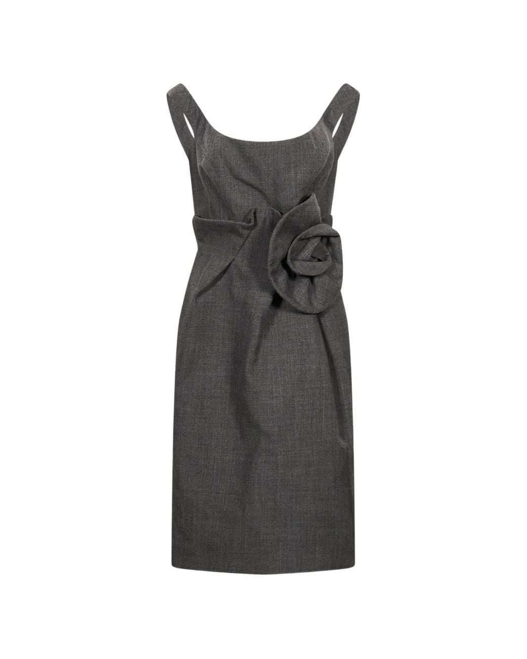 Magda Butrym Black 3D Floral-Appliqué Draped Midi Dress