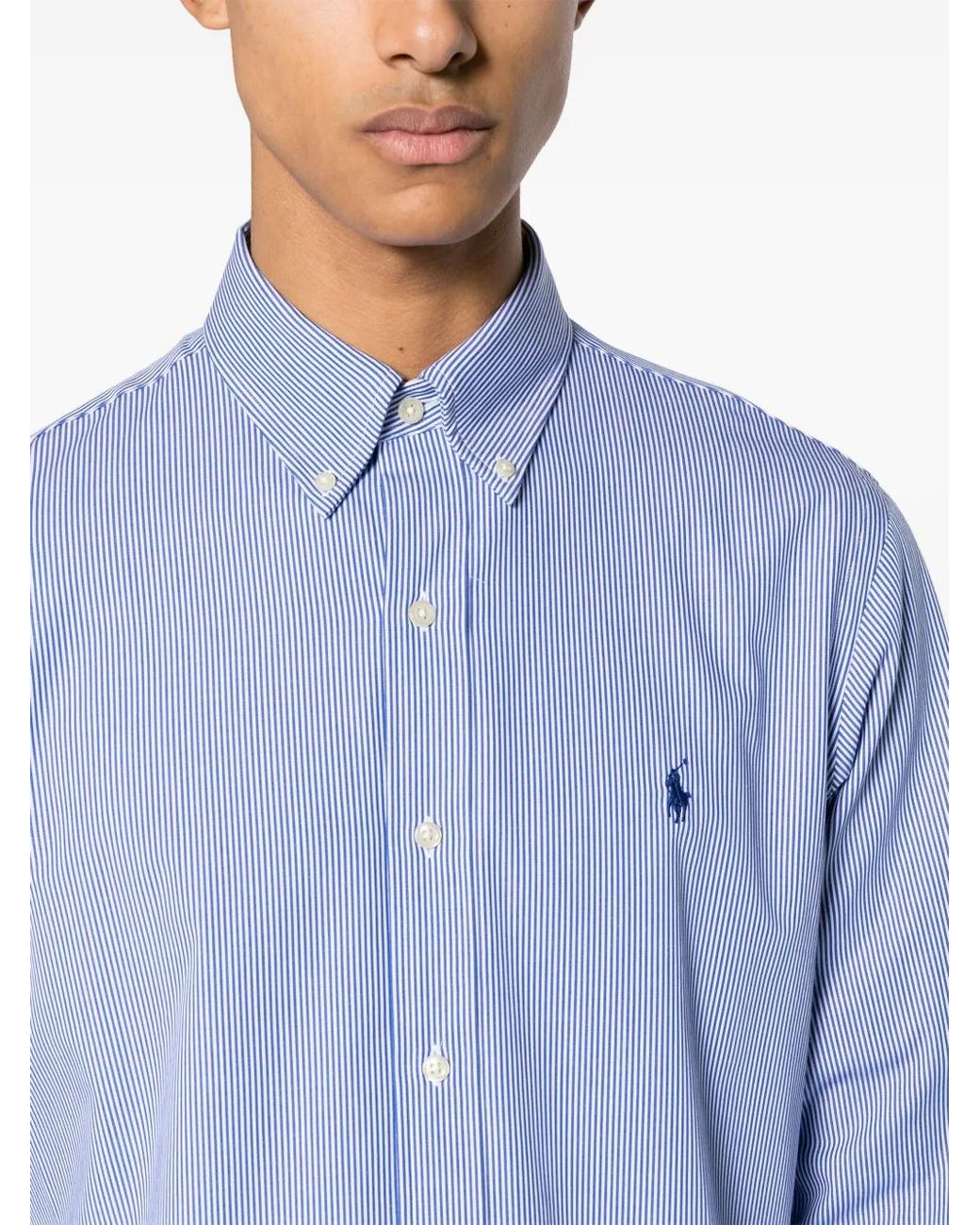 Polo Ralph Lauren Blue Striped Stretch Oxford Shirt for men