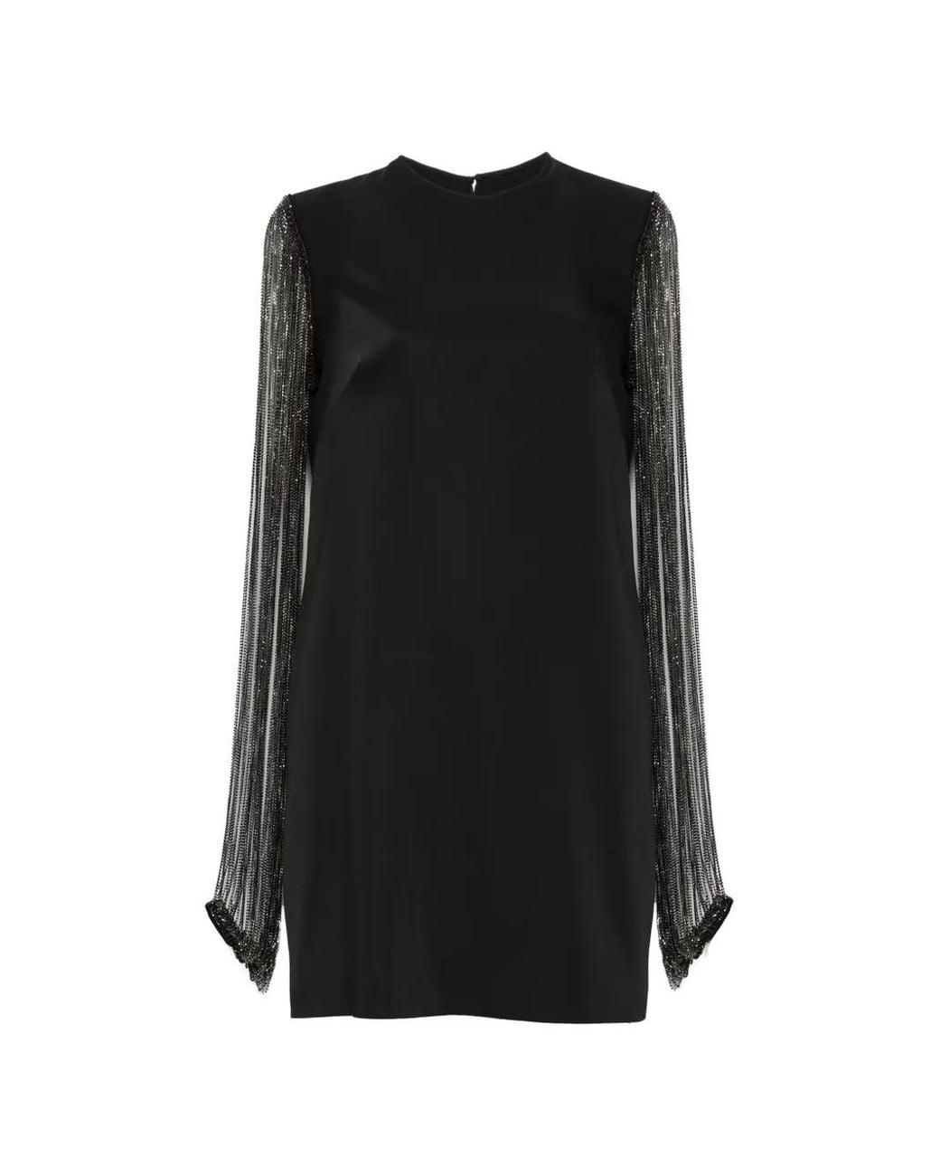 Costarellos Black Crystal-Fringe Crepe Mini Dress