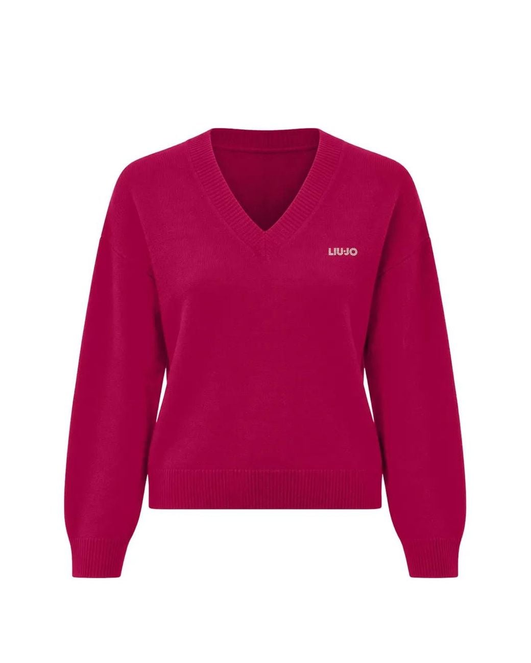 Liu Jo Red V-Neck Logo-Embellished Sweater