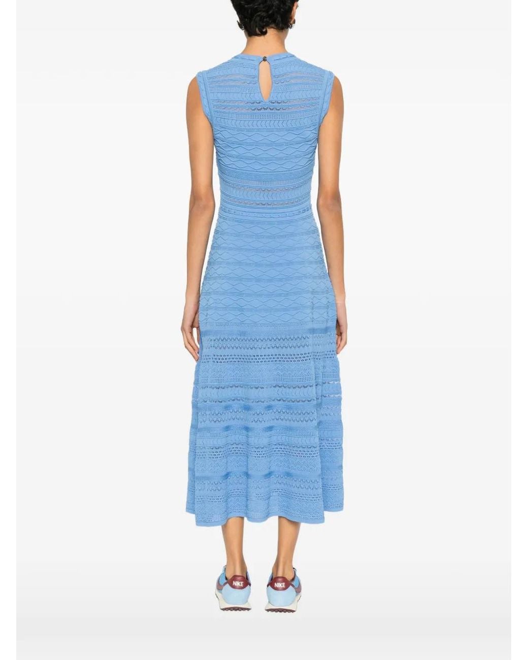 Maje Blue Pointelle Knit Maxi Dress