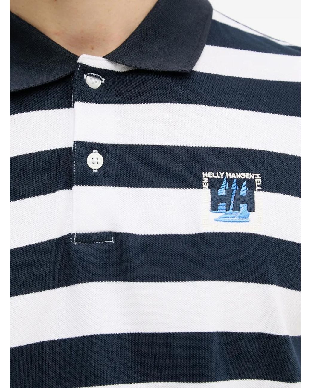 Helly Hansen White Striped Logo-Embroidered Polo Shirt for men